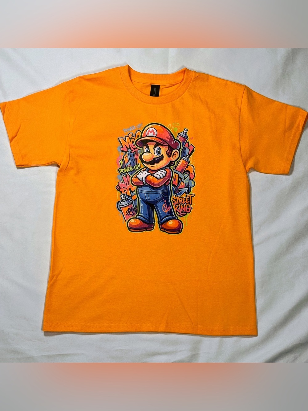 Kid’s Orange Mario Colorful Short Sleeve Graphic Tee Size Medium New W/O Tags